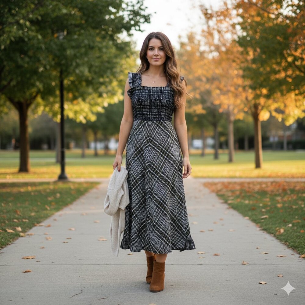 Ganni Black & White Ruffle A-Line Midi Dress – Sleeveless Cocktail Wedding Guest